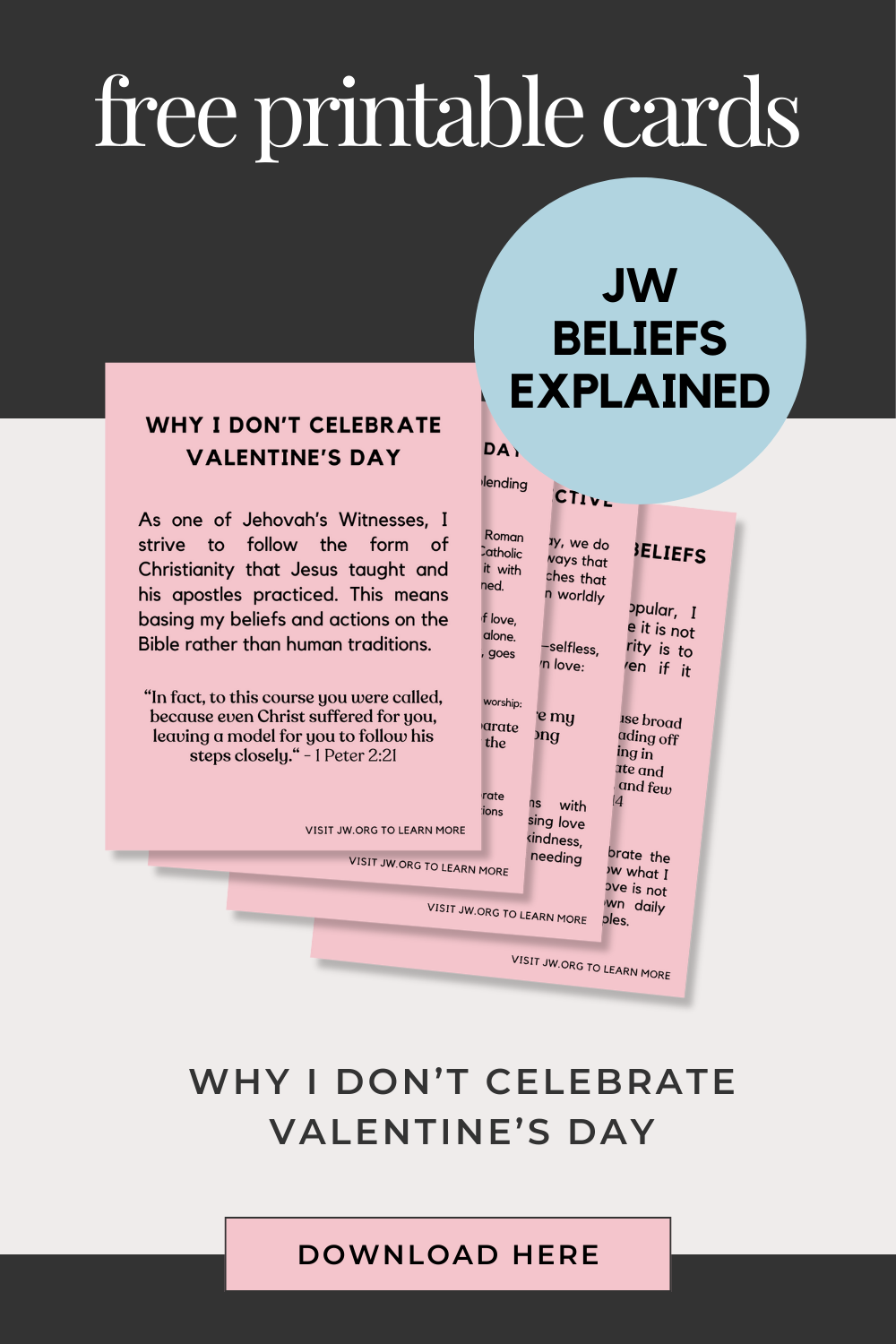 Why I Don\'t Celebrate Valentine\'s Day, free printable cards